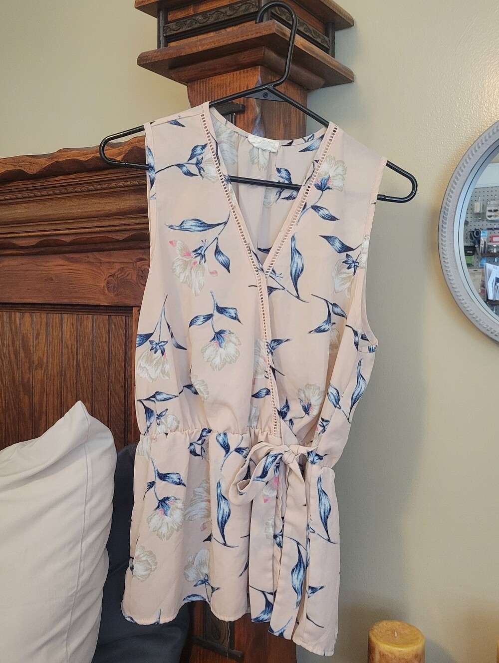 Sleeveless Peach Pink Floral Wrap Top